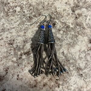 Blue and Silver Tone Fashion Earrings